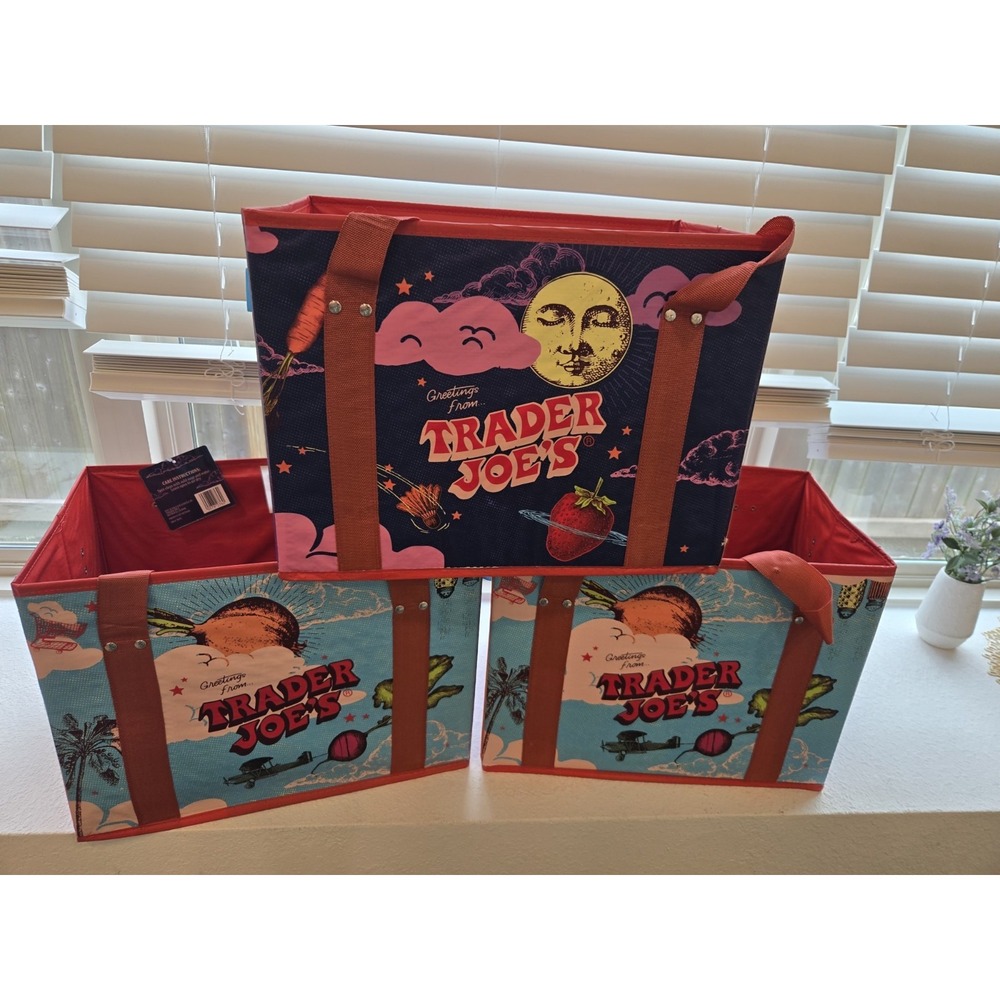 🔥Trader Joe's Limited Stand-Up Collapsible Tote Bag Brand NEW,  Set of 3.
